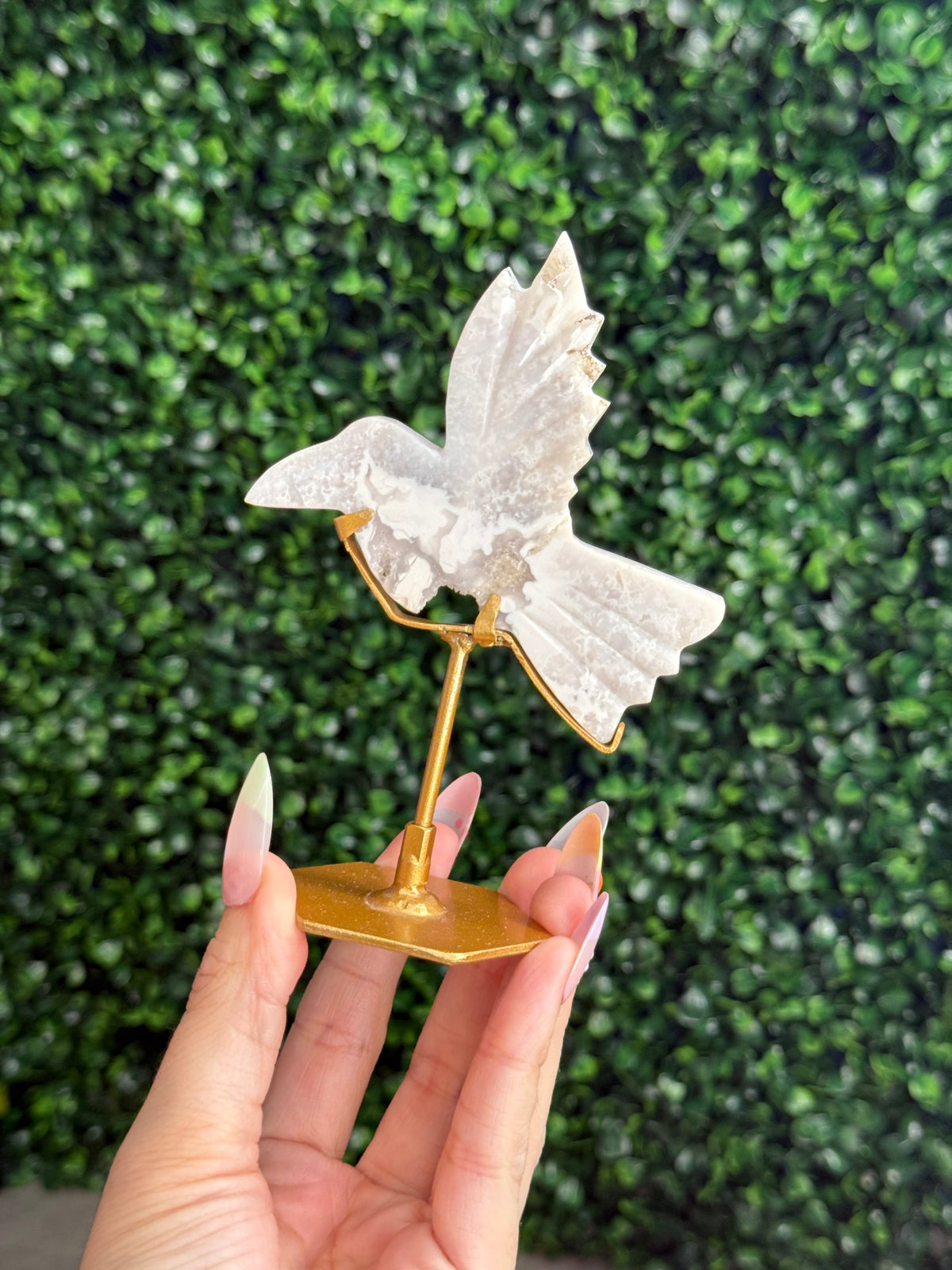 White Plume Agate Dove Crystal Carving - Indonesia - A