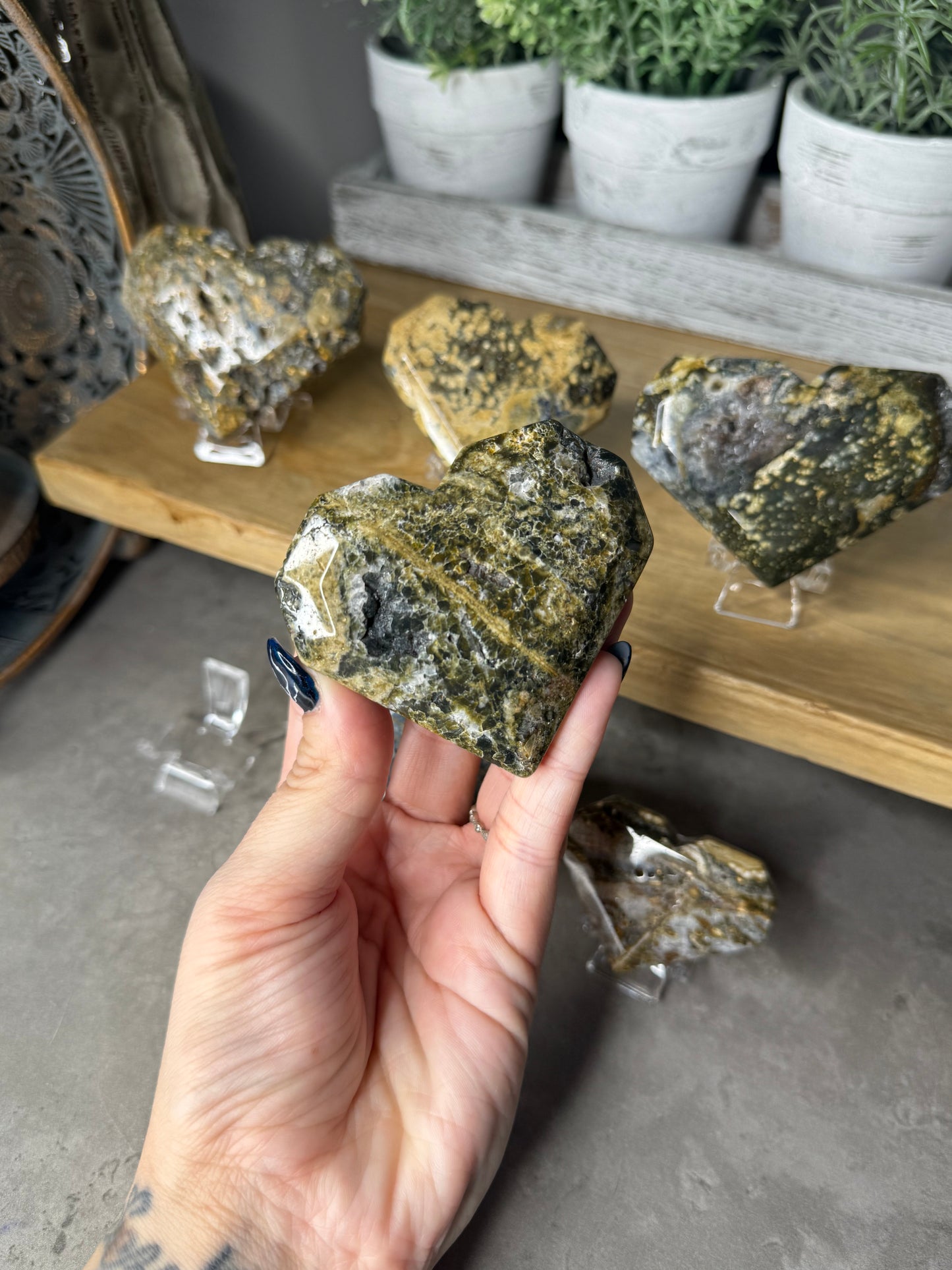 Ocean Jasper Crystal Heart Carvings - Sea Jasper 8th Vein Style