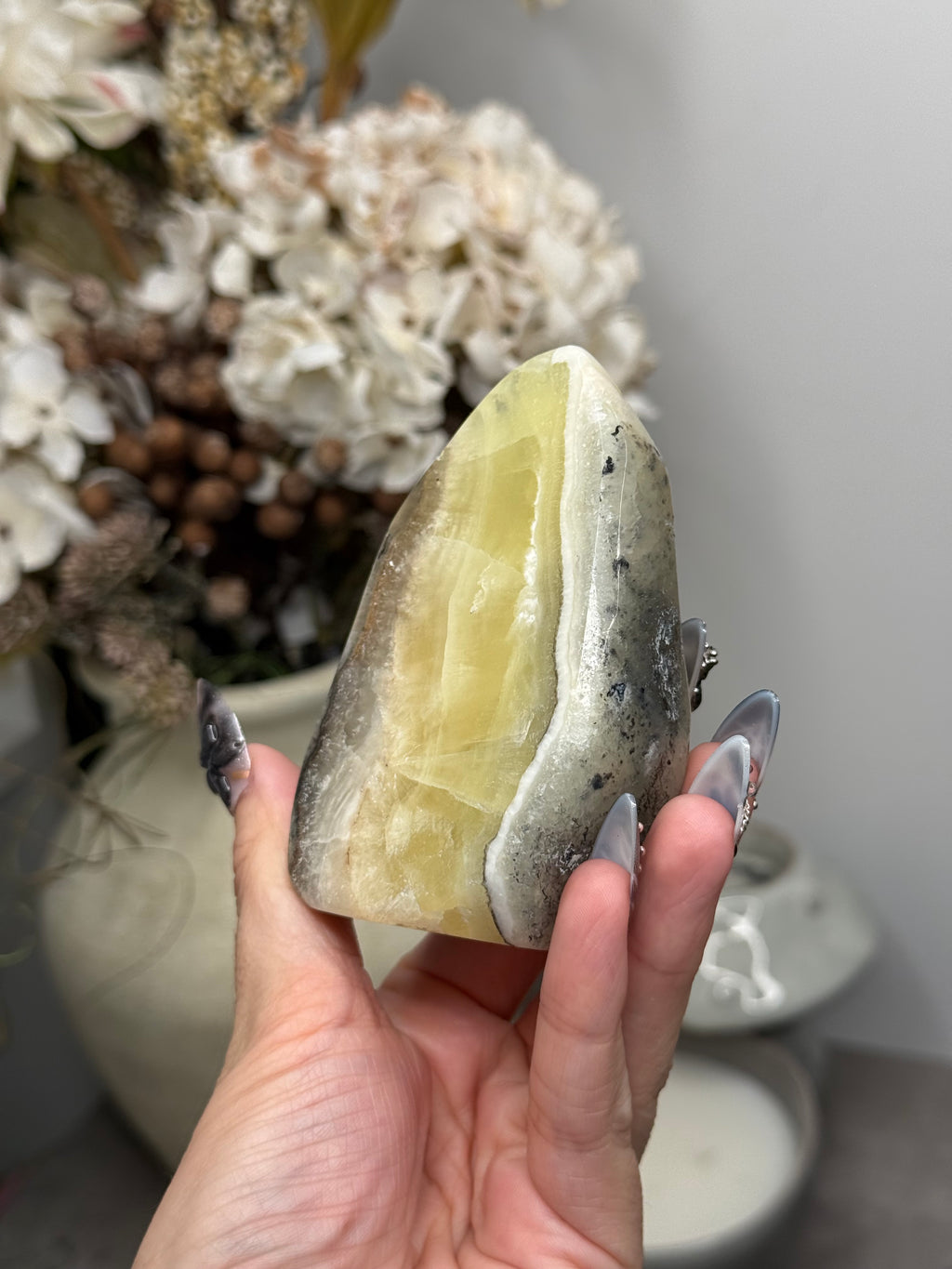 Yellow Aragonite Freeform Crystal Carvings B - Pakistan