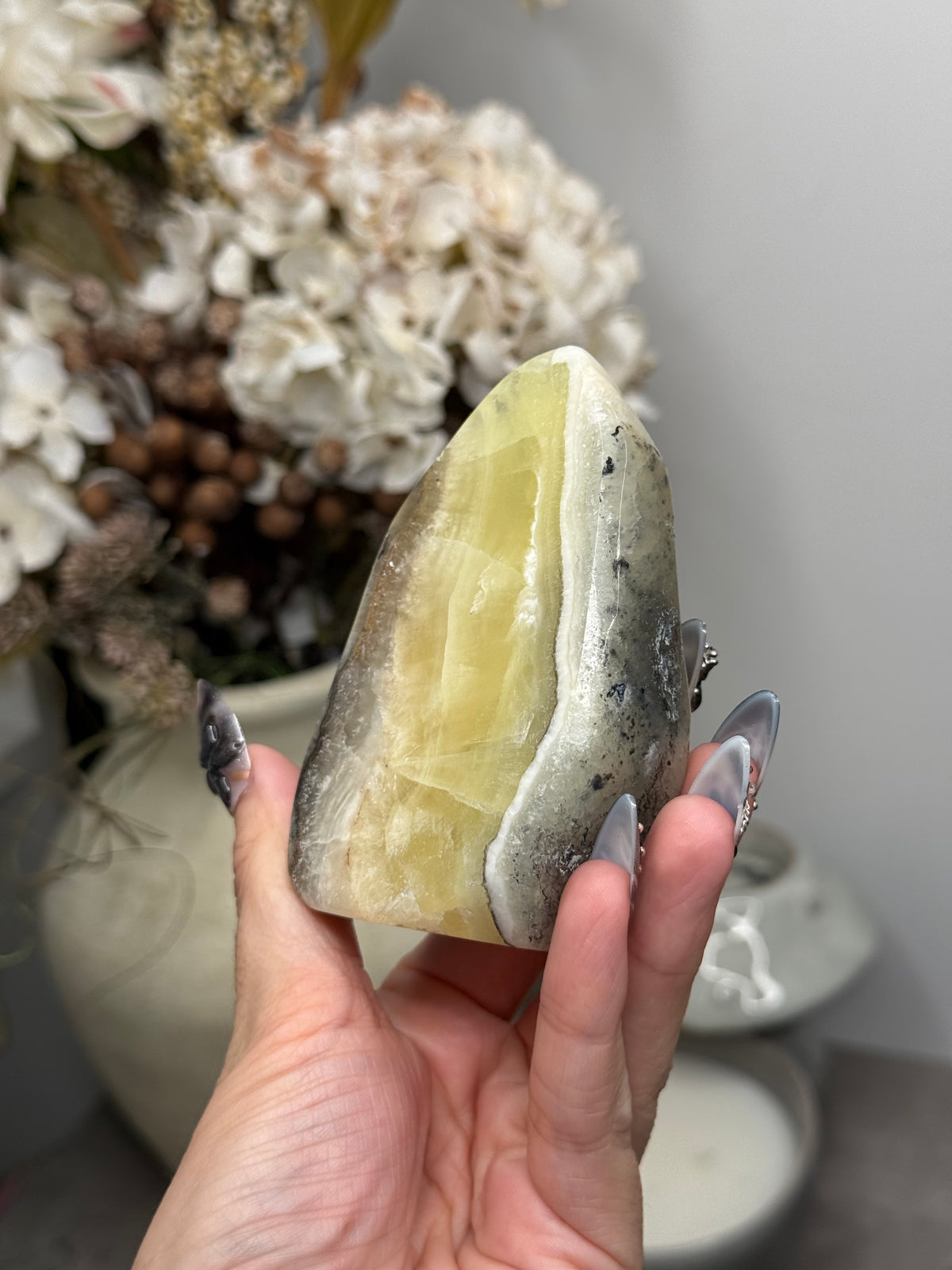 Yellow Aragonite Freeform Crystal Carvings B - Pakistan