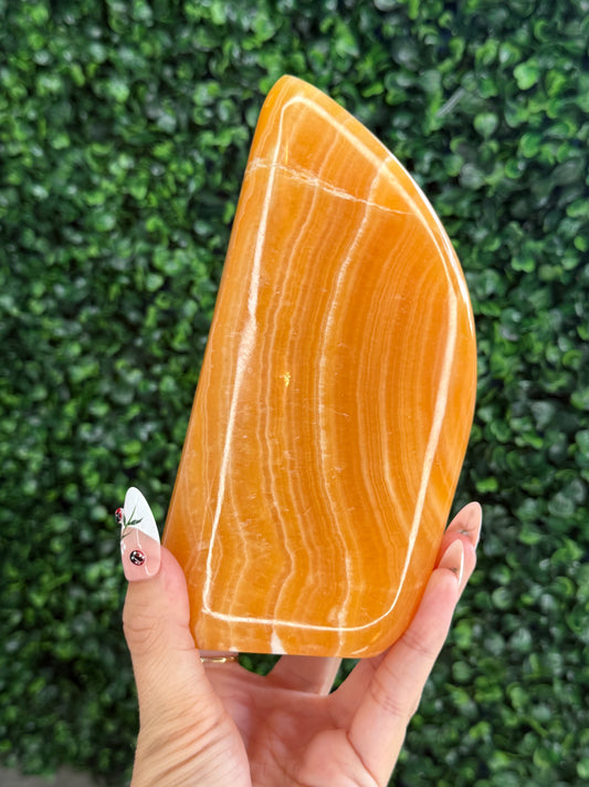 XL Orange Calcite Polished Freeform Crystal Carvings from India H 1.3kg
