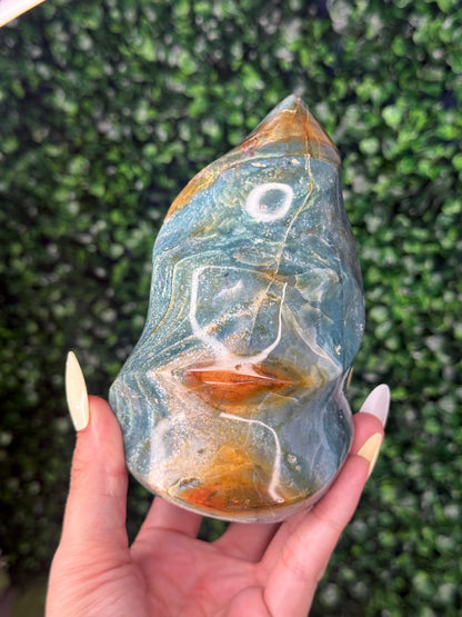 Blue Ocean Jasper Polished Flame Crystal Carvings - 827g