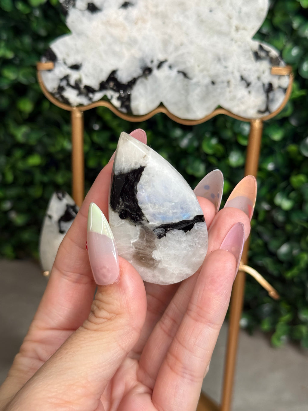 Rainbow Moonstone Cloud with Rain Crystal Carving