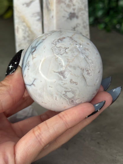 White Plume Agate with Amethyst Druzy from Closed Mine Crystal Carvings