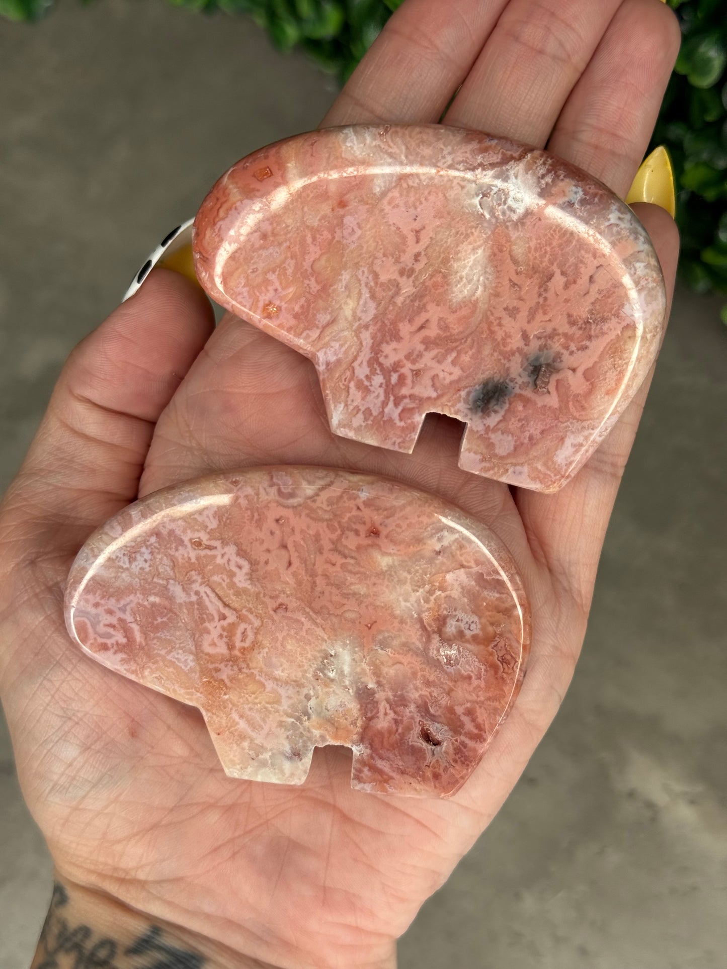 Pink Carnelian Bear Crystal Carvings