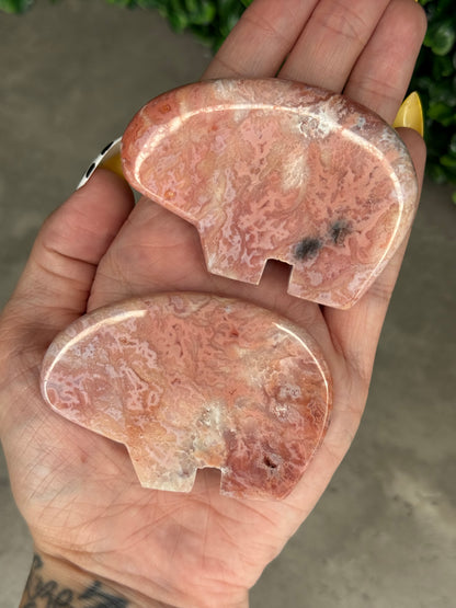 Pink Carnelian Bear Crystal Carvings
