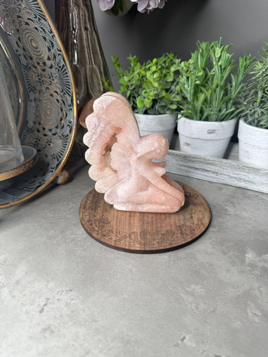 Pink Amethyst Sitting Fairy Crystal Carving with Druzy - 119g