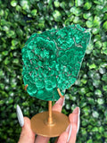 Malachite Slab Crystal Carving with Gold Stand