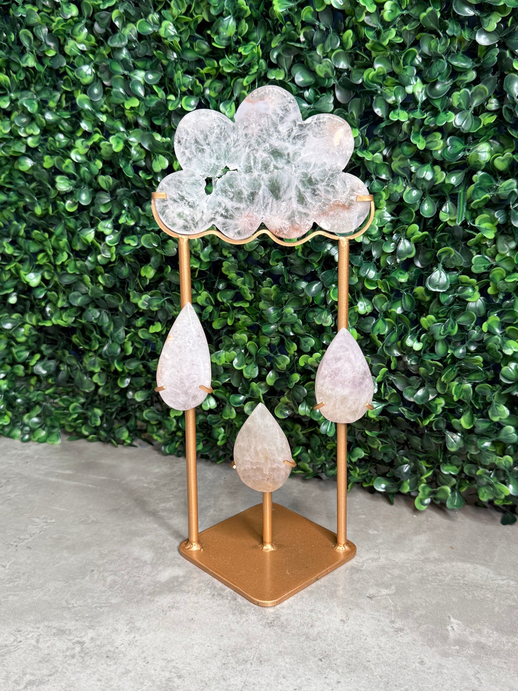 Flower Agate Cloud with Rain Crystal Carving