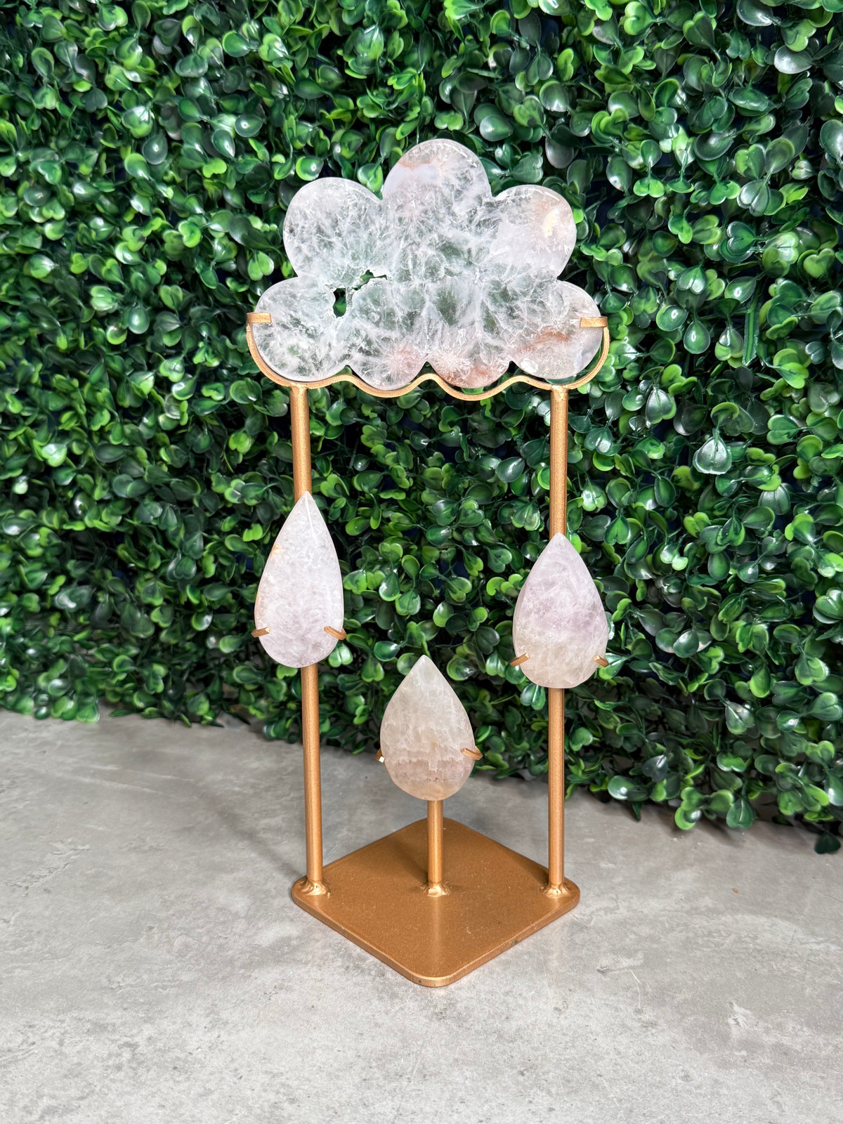 Flower Agate Cloud with Rain Crystal Carving