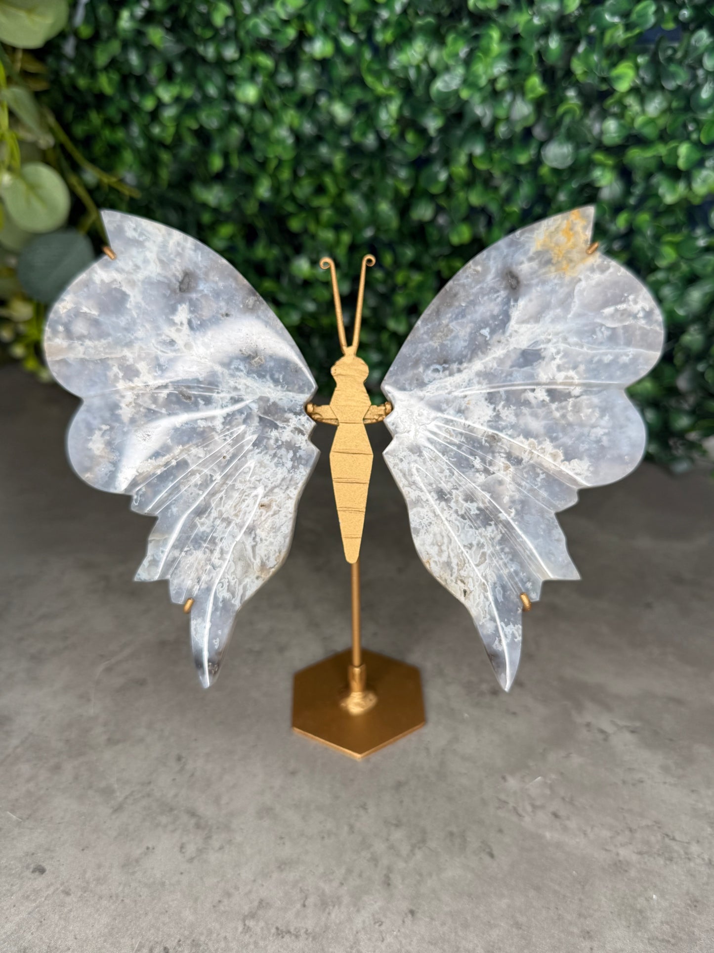 Blue Plume Agate Butterfly Wings Crystal Carvings from Indonesia