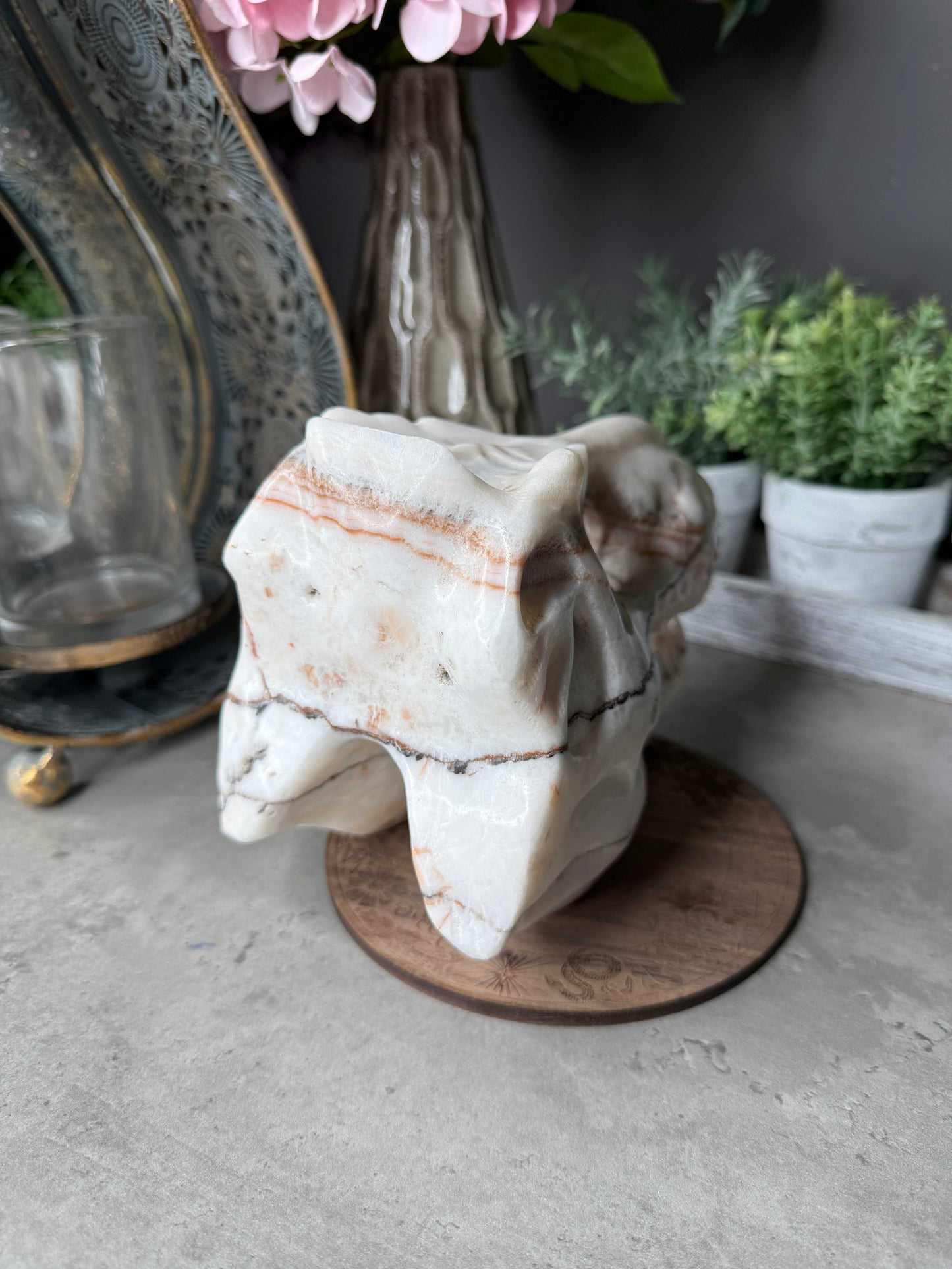 Red Banded Calcite T-Rex Skull