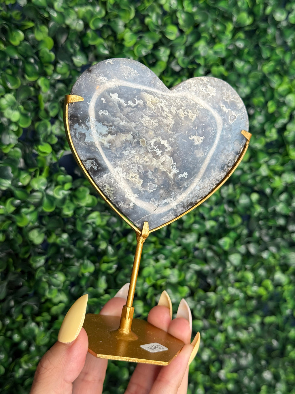Blue Plume Agate Heart Crystal Carving from Indonesia K