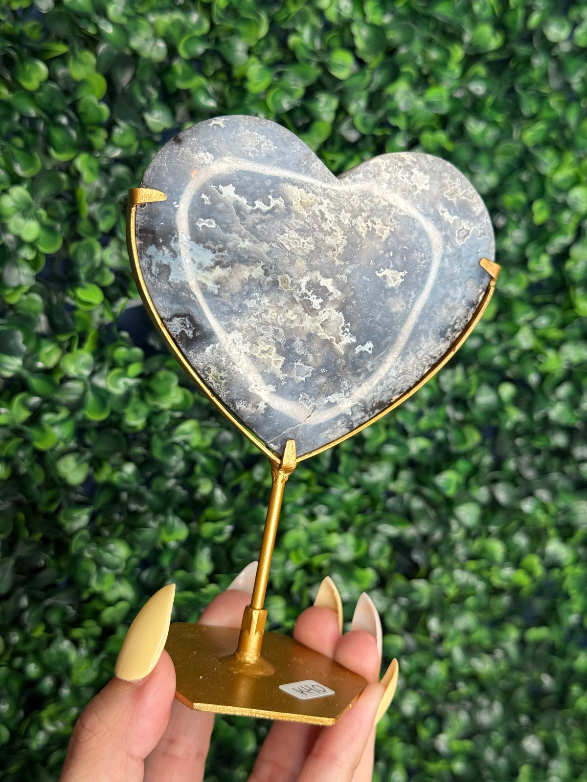 Blue Plume Agate Heart Crystal Carving from Indonesia K