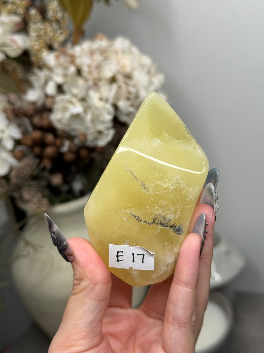 Yellow Aragonite Freeform Crystal Carvings E - Pakistan