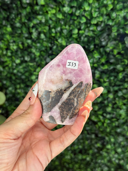 Pink Aragonite AAA with gold Stand from Afghanistan I