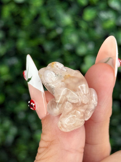 Flower Agate Mini Frog Crystal Carvings