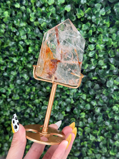 Golden Rutile in Quartz with Custom Gold Stand - Brazil