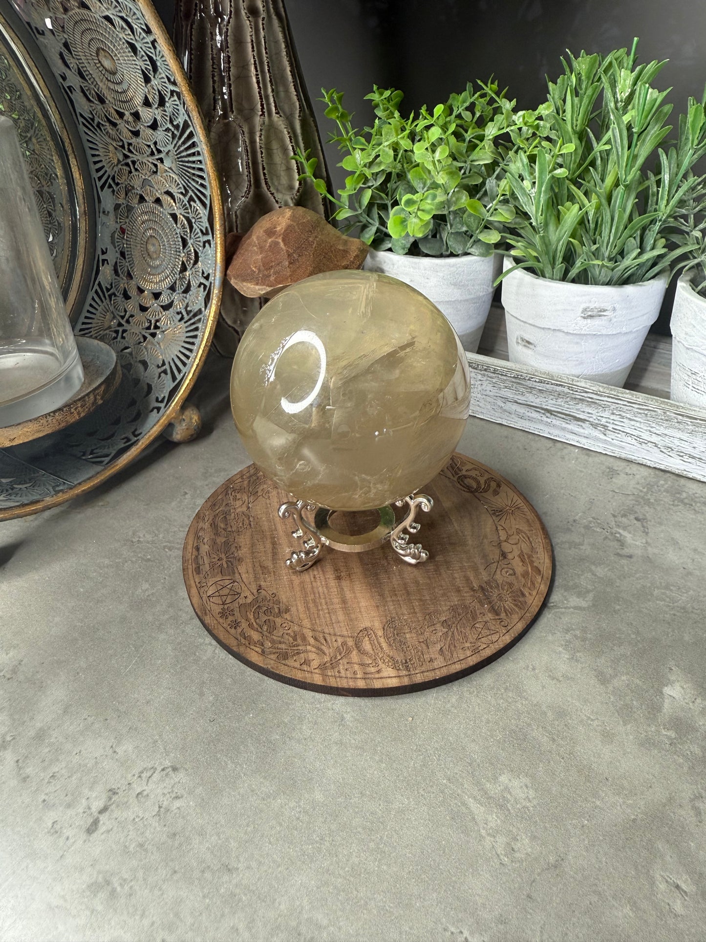 Starlight Citrine Crystal Sphere - Six Star Asterism - 349g