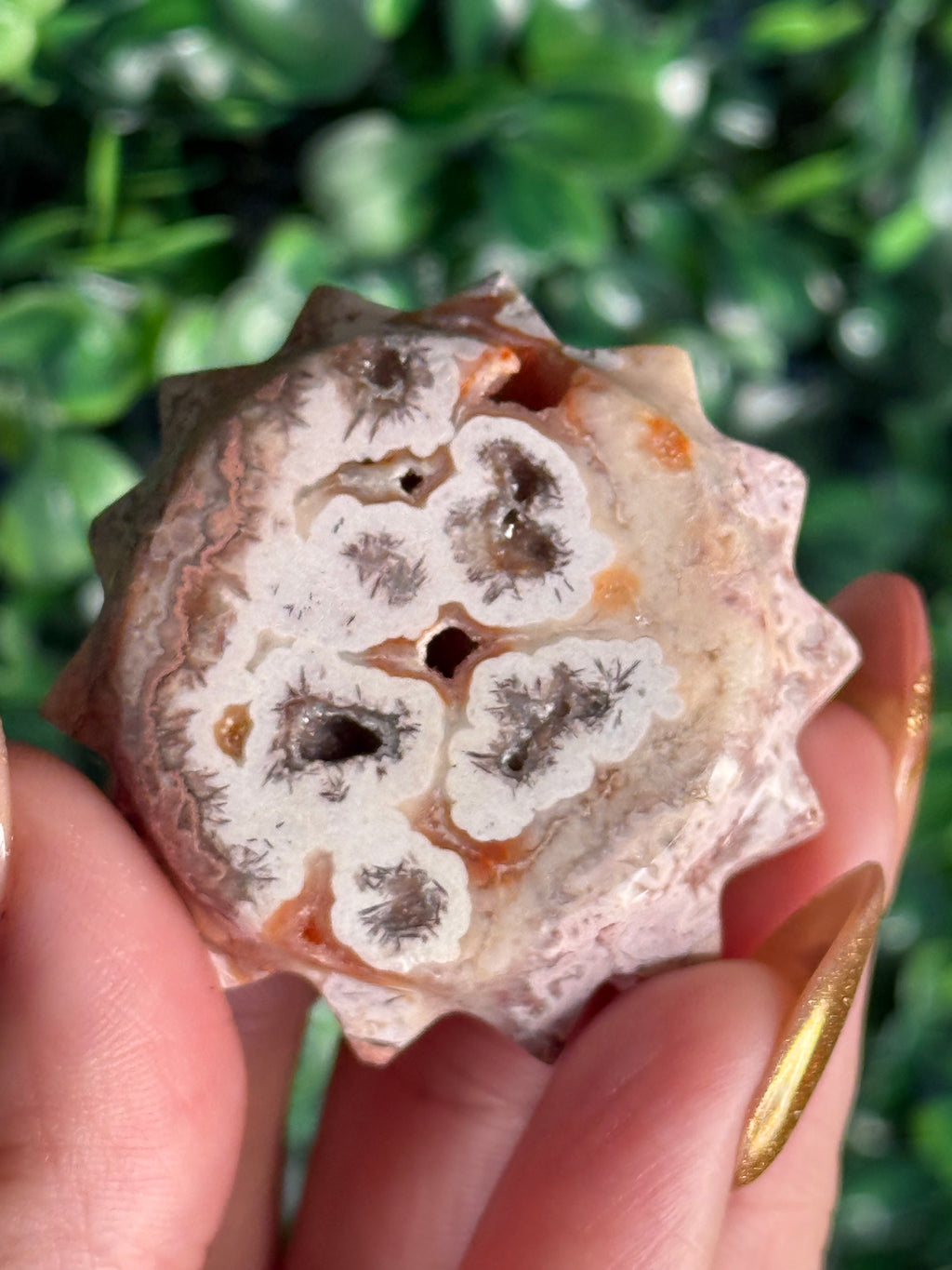Pink Crazy Lace Agate Sun Crystal Carving from Indonesia - F