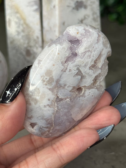 White Plume Agate with Amethyst Druzy from Closed Mine Crystal Carvings