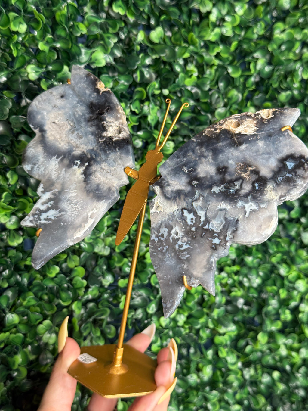 Blue Plume Agate Butterfly Wings Crystal Carving from Indonesia Z