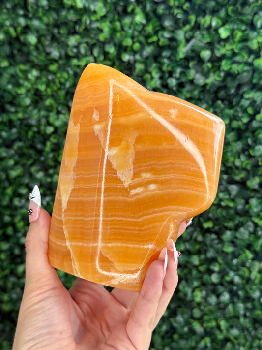 XL Orange Calcite Polished Freeform Crystal Carvings from India I 1.3kg