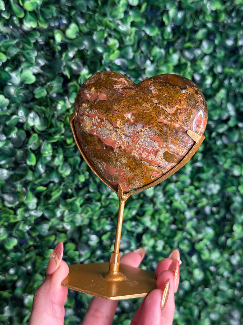 Colourful Moss Agate Heart Crystal Carving from Indonesia - A