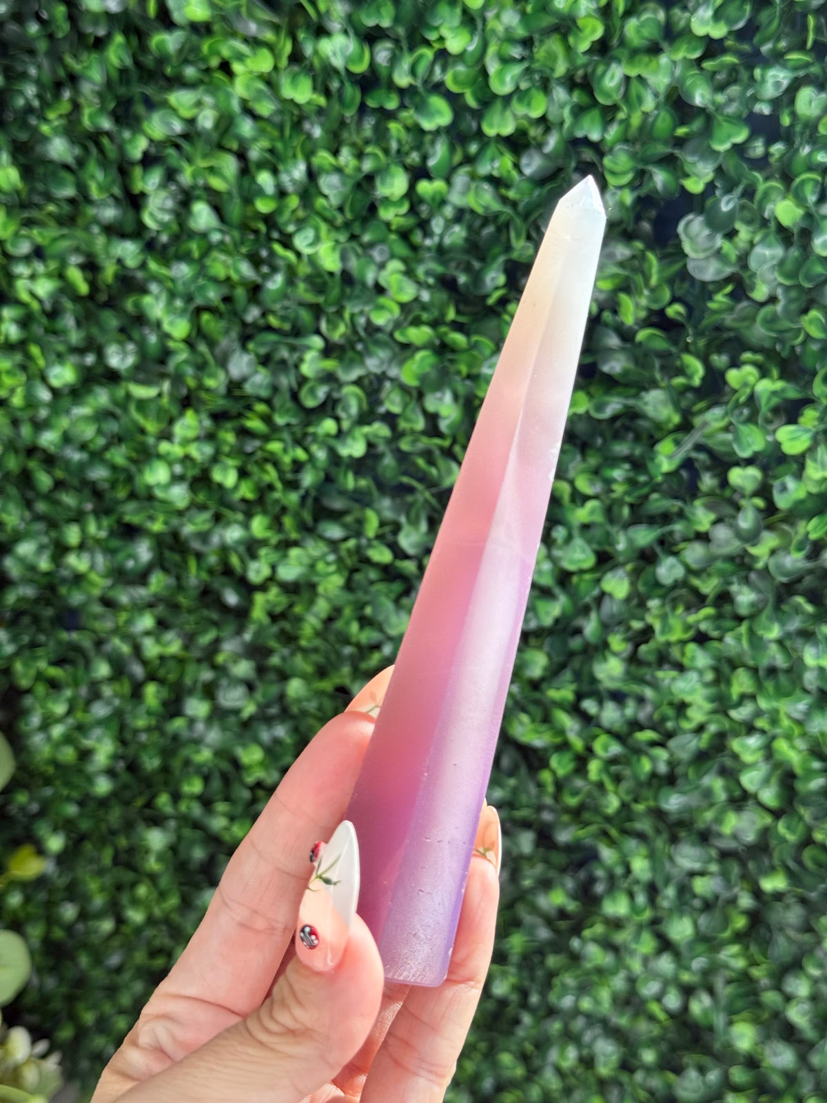 Pink Jelly Agate Obelisk Tower Crystal Carving - D 125g
