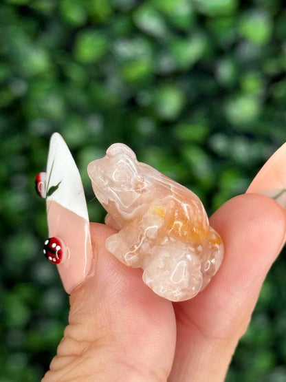 Flower Agate Mini Frog Crystal Carvings