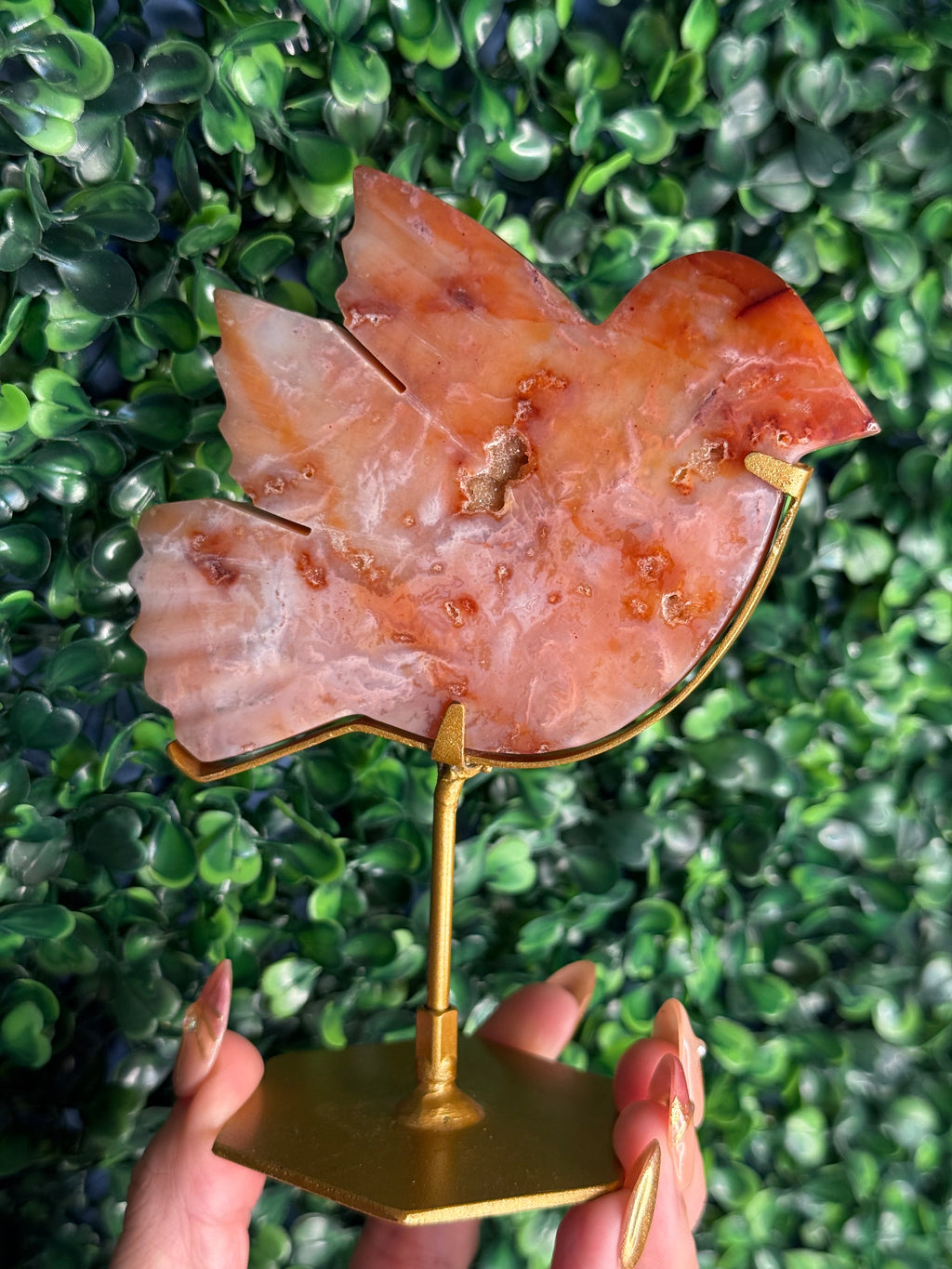 Pink Carnelian Bird Crystal Carving from Indonesia - A