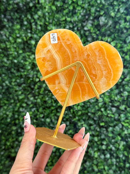 Orange Calcite Heart with Custom Gold Stand from India U