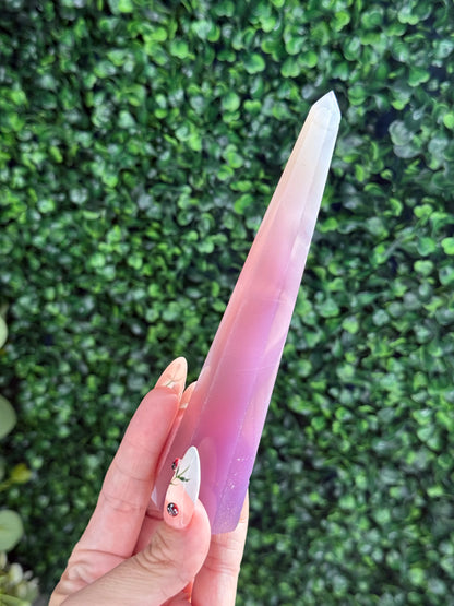 Pink Jelly Agate Obelisk Tower Crystal Carving - D 125g