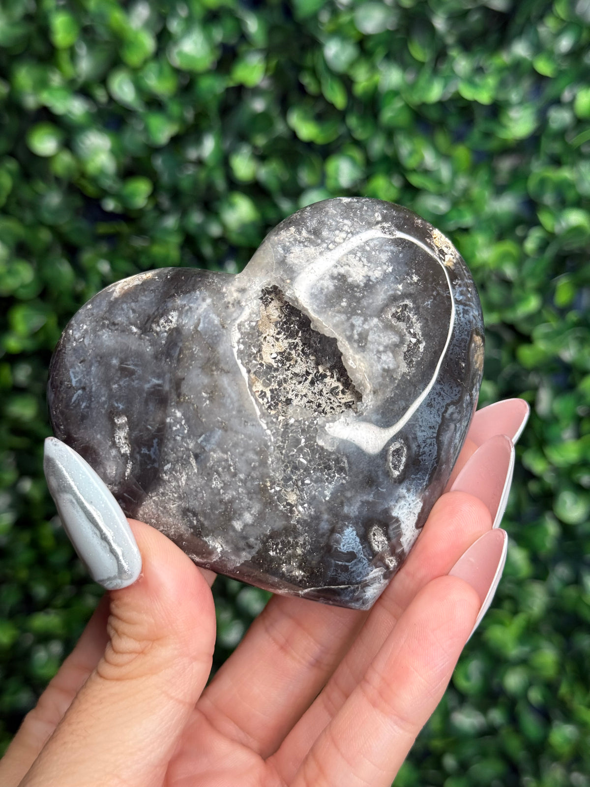 Blue Plume Agate Heart Crystal Carving from Indonesia Z