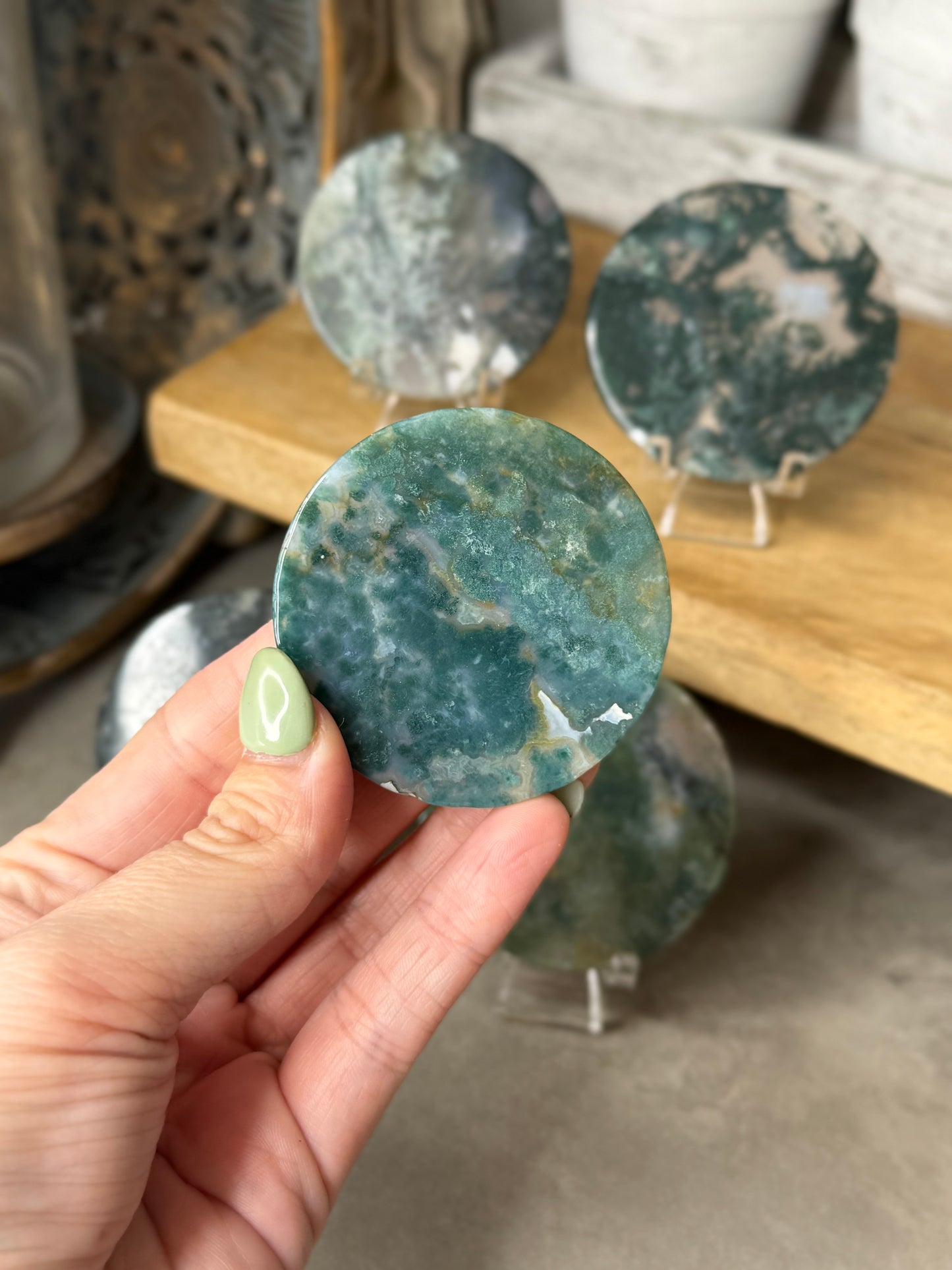 Moss Agate Crystal Discs