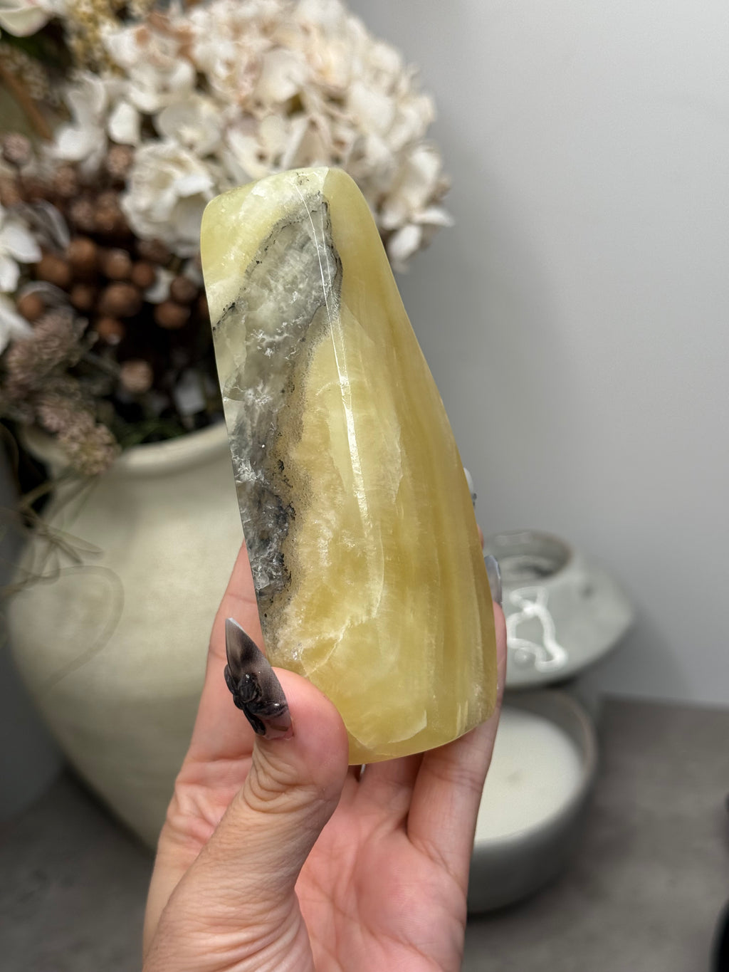 Yellow Aragonite Freeform Crystal Carvings J - Pakistan