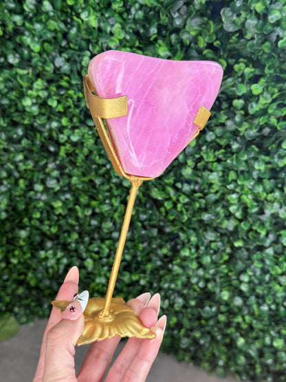 Large Pink Aragonite AAA with gold Stand from Afghanistan