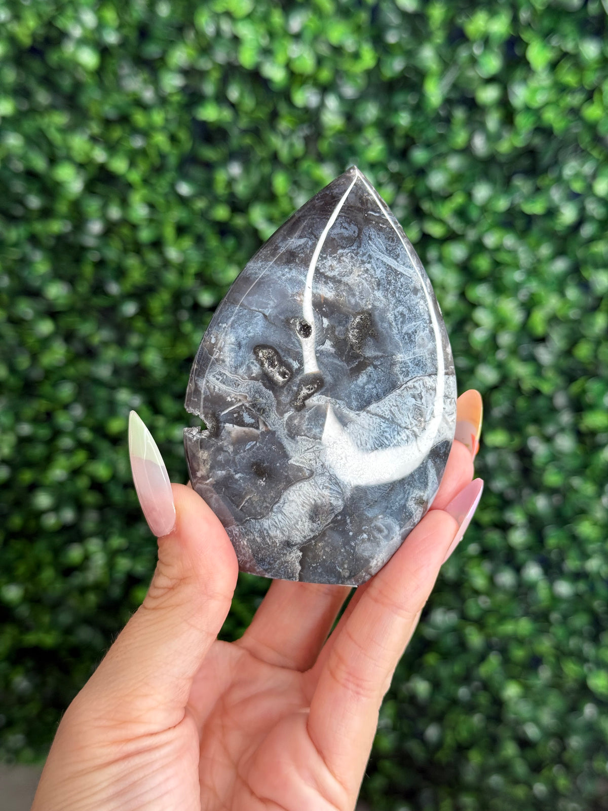 Blue Plume Agate Teardrop Crystal Carving - Indonesia B