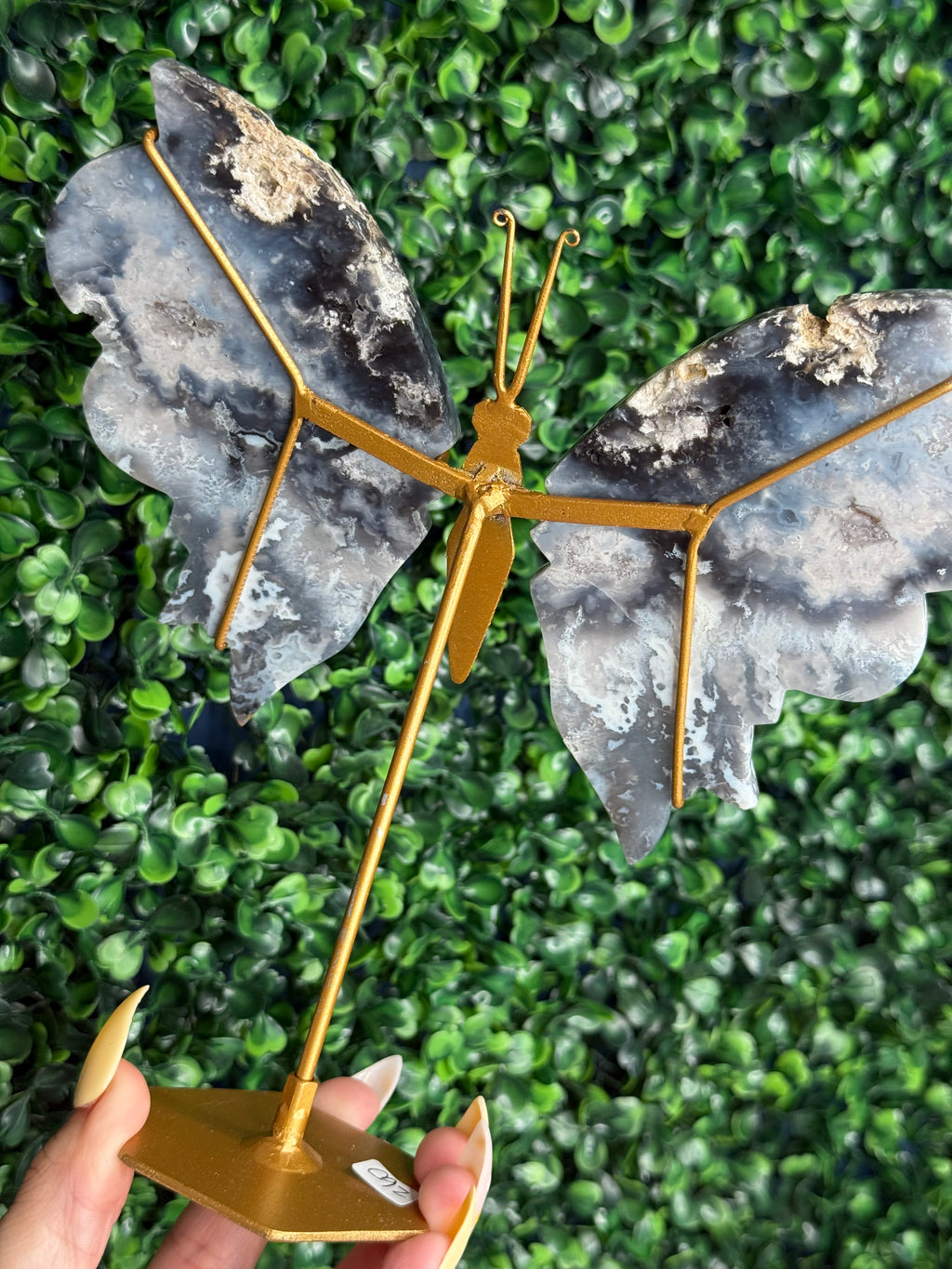 Blue Plume Agate Butterfly Wings Crystal Carving from Indonesia Z