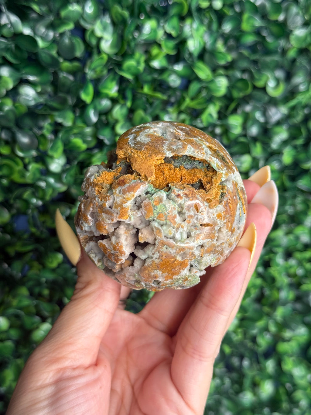 Half Polished Smithsonite Sphere Crystal Carving from Indonesia