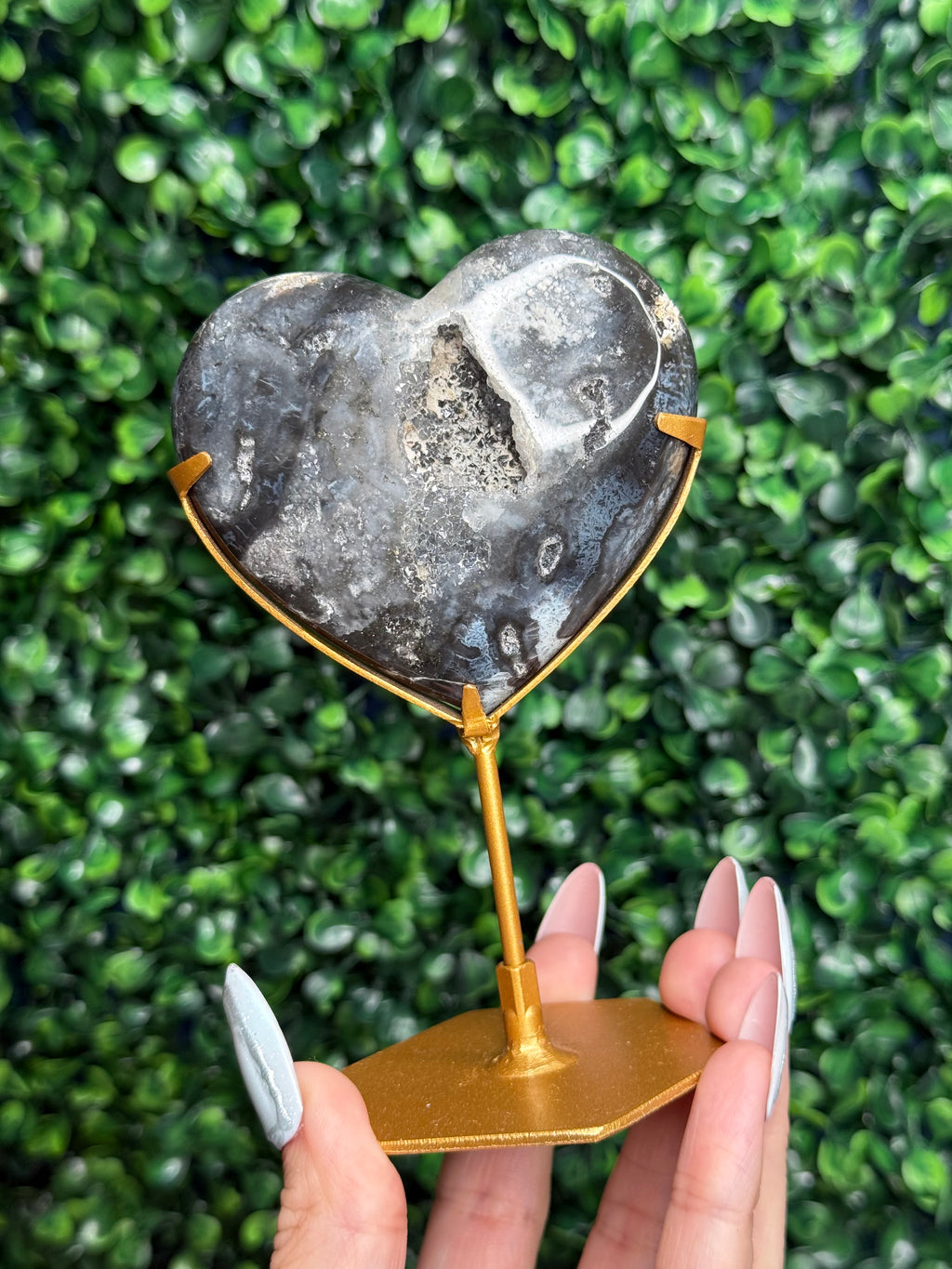 Blue Plume Agate Heart Crystal Carving from Indonesia Z
