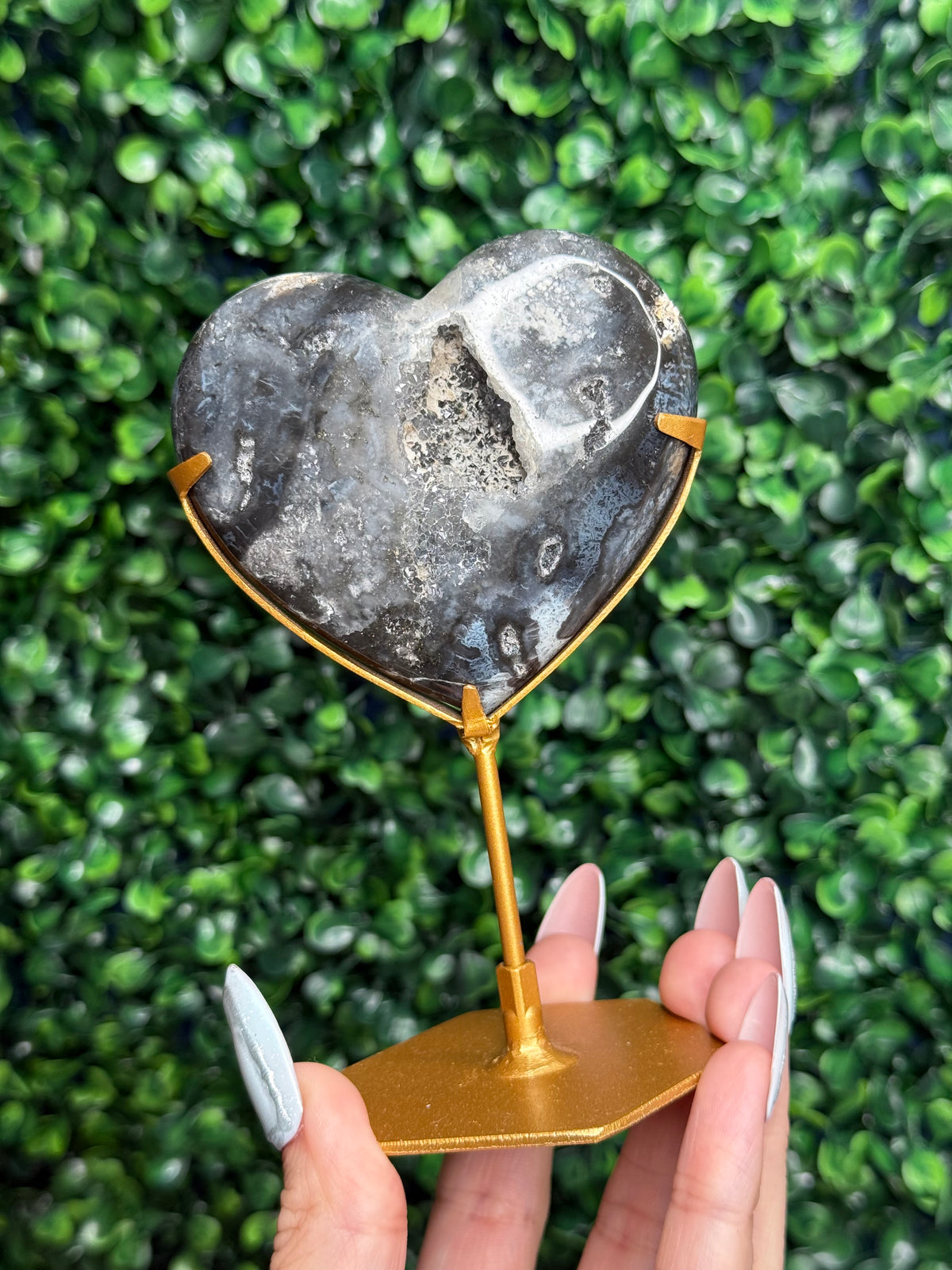 Blue Plume Agate Heart Crystal Carving from Indonesia Z
