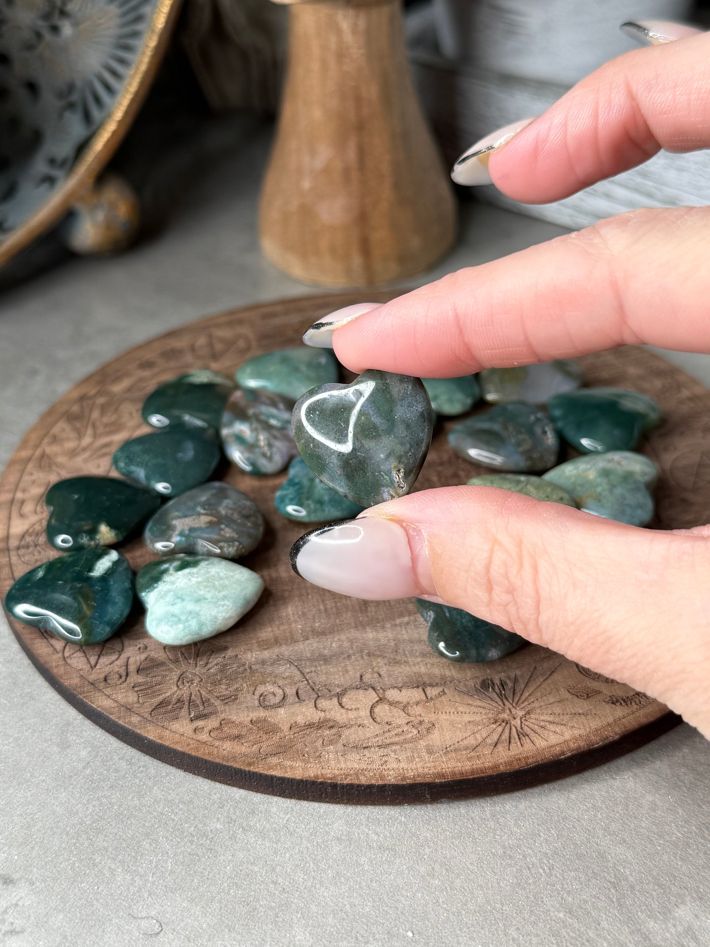 Moss Agate Mini Hearts