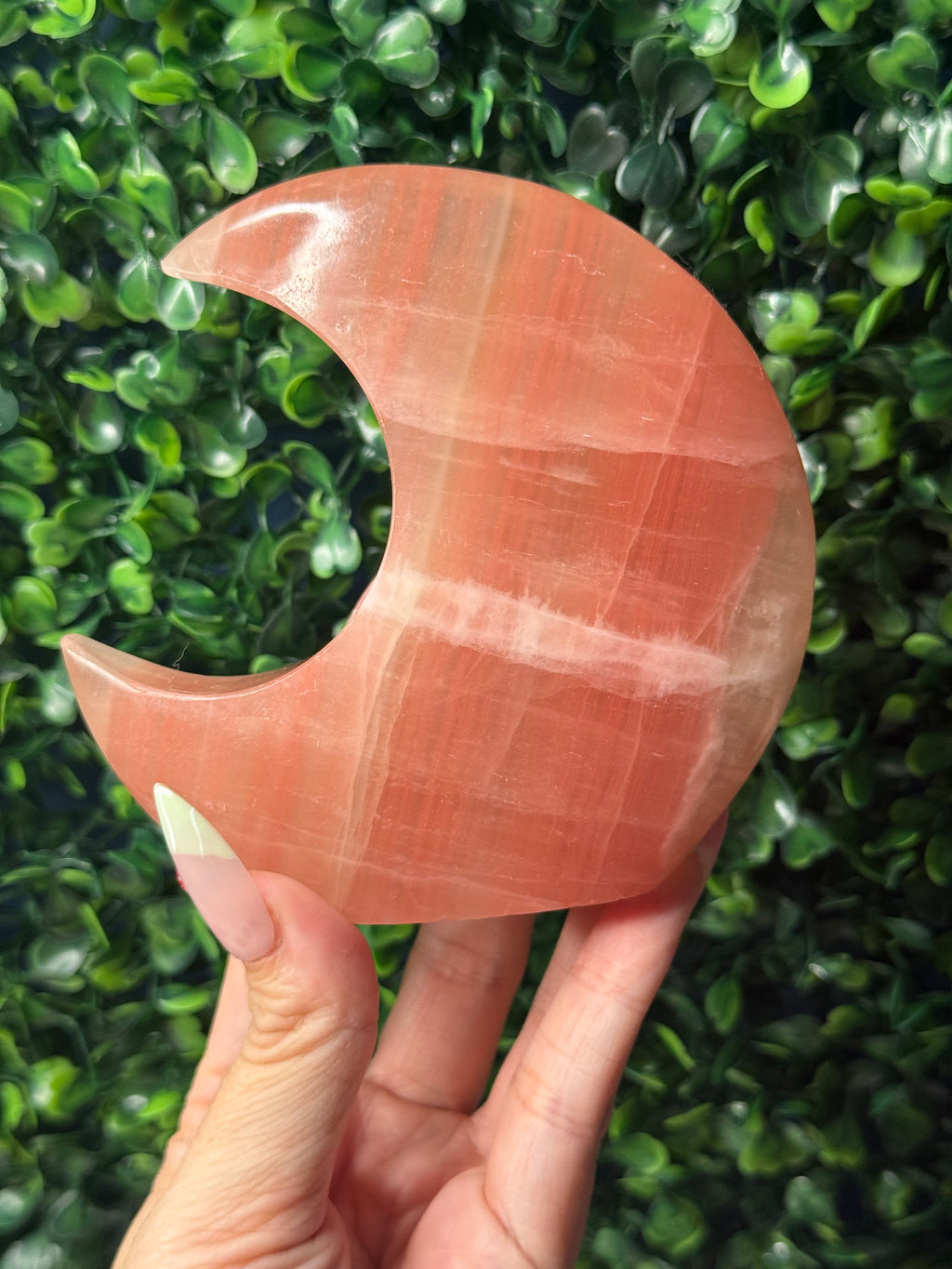Rose Calcite Standing Moon Crystal Carving - Pakistan - A