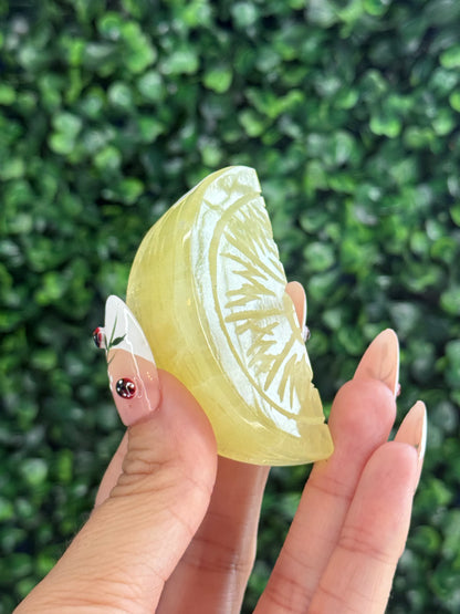 Lemon Calcite Lemon Slice Crystal Carvings from Pakistan