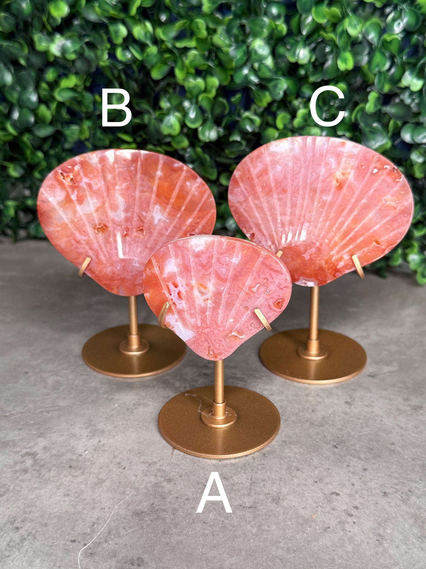 Pink Carnelian Shell Carving with Stand - Indonesian