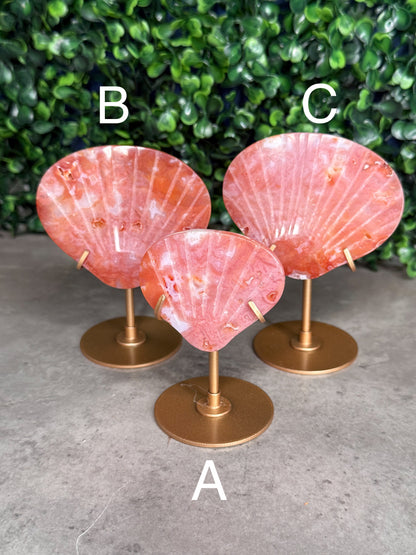 Pink Carnelian Shell Carving with Stand - Indonesian