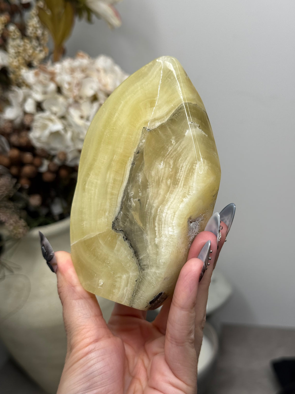 Yellow Aragonite Freeform Crystal Carvings L - Pakistan