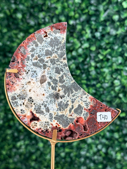 Red Marcasite Moon Crystal carving with stand - Indonesia