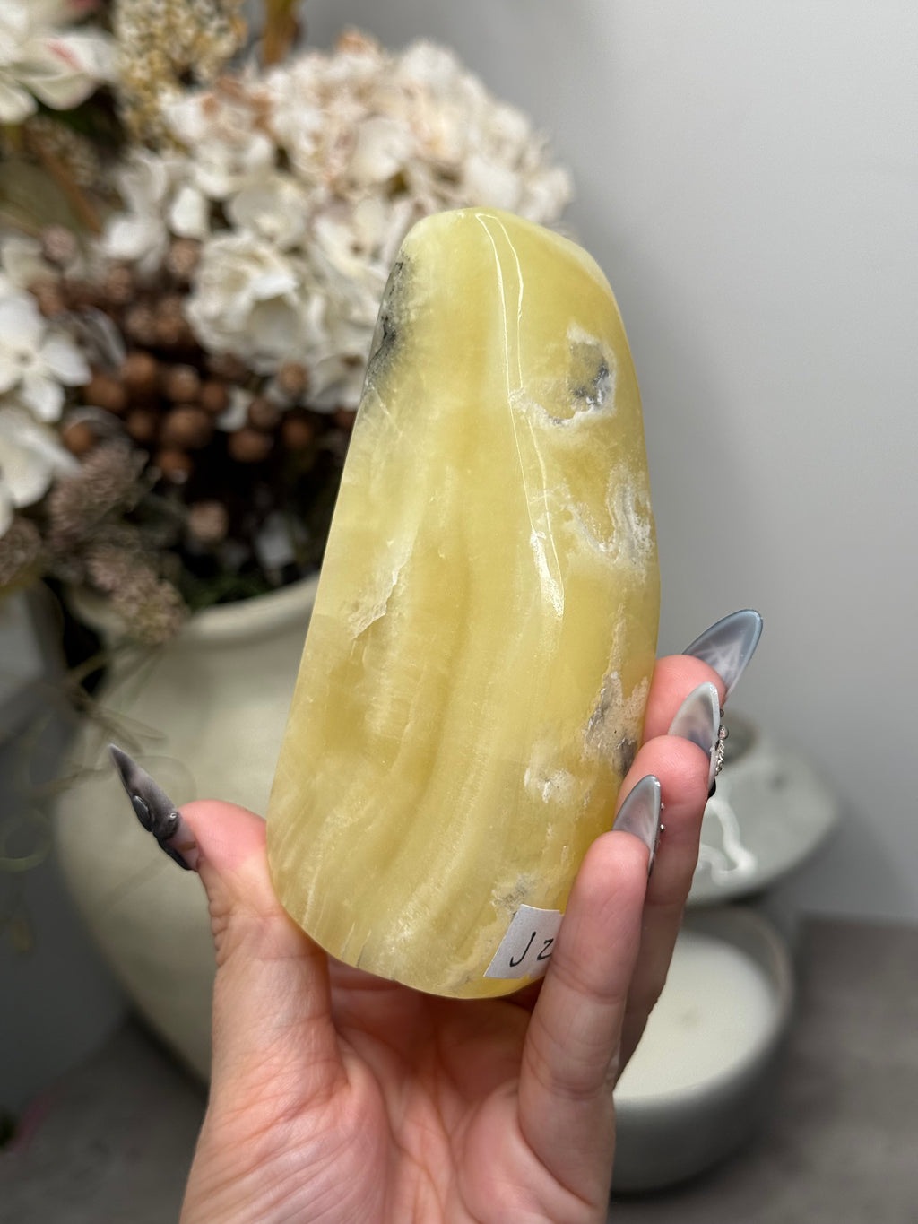 Yellow Aragonite Freeform Crystal Carvings J - Pakistan